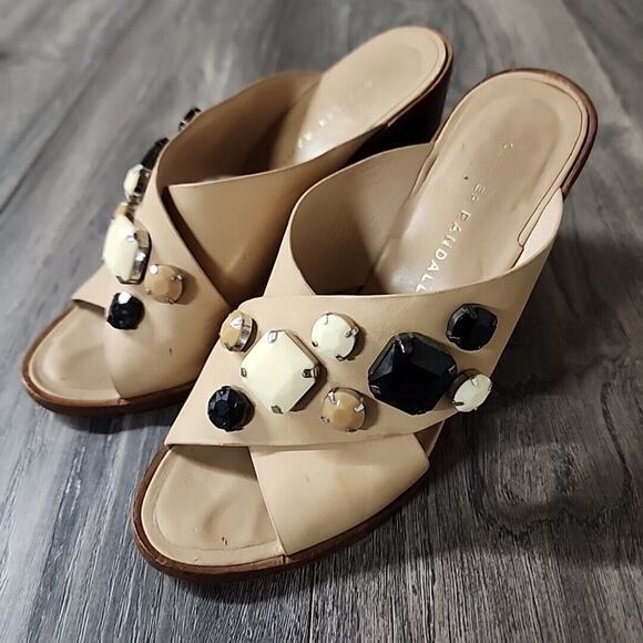 Loeffler Randall Women's Beige Slip-On Platform Open Toe Shoes Size 6B - Picture 4 of 9